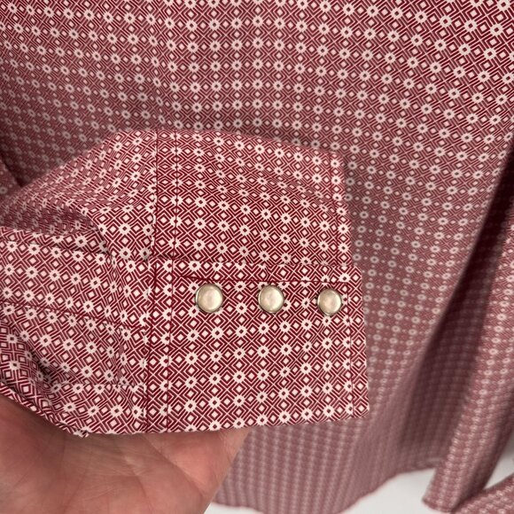Wrangler Western Pearl‎ Snap Long Sleeve Shirt Mens Large Red White Cotton Blend - Picture 6 of 9